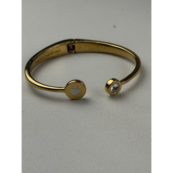 Kate Spade Spot the Spot Logo Open Hinged Cuff Bangle Gold Tone Bracelet - Picture 3 of 7
